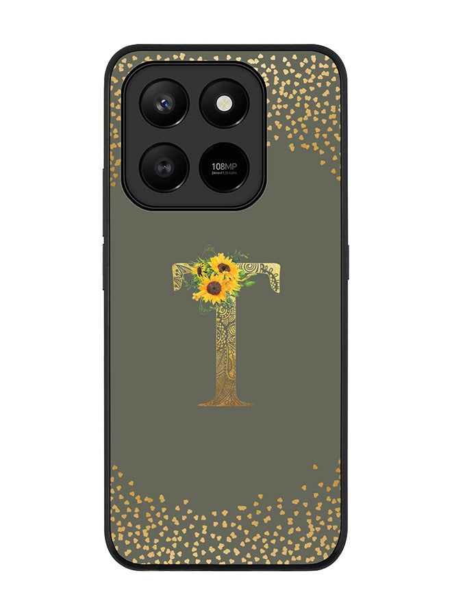 For Honor X7d 4G / X7d 5G / 400 Smart Case,Slim fit Camera Protection, Shockproof Thin Phone cover  - Custom Floral Monogram - T  (Olive Green )